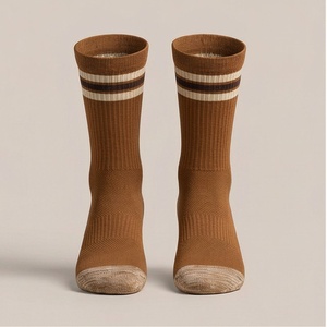 Crew <b>Socks</b> <b>Brown</b> Striped Ribbed Knitted Cotton Bamboo Fiber Breathable Casual Daily Wear Autumn Adults - Product Image 1