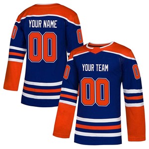 Maillot de hockey sur glace personnalisé bleu orange, impression sublimée, manches longues, respirant, séchage rapide, écologique, maille polyester 3D, unisexe - Product Image 2