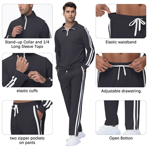Chándal negro con cremallera completa y logotipo personalizado para hombre, ropa deportiva informal de color sólido, pantalones de cuello alto y manga larga - Product Image 5