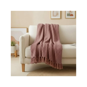 Manta Texturizada Rosa Pálido Suave con Borlas para Sofá y Silla, Tejido Waffle, Decoración del Hogar, Borde con Flecos, Tamaño y Color Personalizados, OEM ODM, Acogedora - Product Image 2