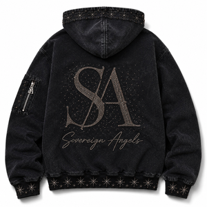 Sweat à capuche zippé personnalisé avec strass, délavage vintage, 100 % coton molletonné, coupe oversize, imperméable, respirant, épais - Product Image 2