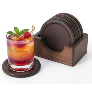 Natural Wooden <b>Coasters</b> Set Rustic Premium Black Walnut Wood <b>Drink</b> <b>Coasters</b> for Laser Engraving Blanks with Holder for <b>Drinks</b> - Product Image 3