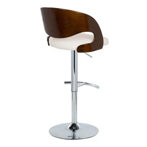 Tabouret de bar réglable Pino Mid Century Modern avec base pivotante en métal chromé, bois de cerisier, simili cuir blanc et pieds en T arrondis - Product Image 4