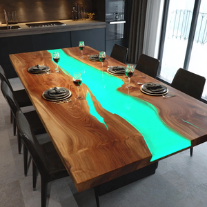 Mesa de Comedor Rectangular de Madera de Acacia con Borde Natural y Resina Epoxi, Hecha a Mano, de Madera Sólida, Regalo de Lujo para Diwali - Product Image 2