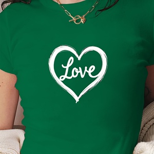 T-shirt court mode femme coeur d'amour avec texture coup de pinceau - Product Image 3
