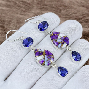 Bezel Setting Fine Solid 925 <b>Sterling</b> <b>Silver</b> <b>Earrings</b> Handmade Turquoise & Sapphire Dangle <b>Earrings</b> Boho Gemstone <b>Drops</b> For - Product Image 1