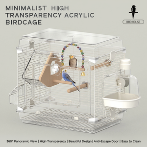Jaula Grande Transparente para Pájaros, Villa de Acrílico Transpirable con Malla Metálica para Loros, Periquitos, Cacatúas, Agapornis, con Bandeja - Product Image 3