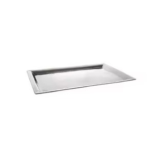Plateau rectangulaire plat de style populaire, finition miroir, bord biseauté, en acier inoxydable, pour buffet d'hôtel - Product Image 1
