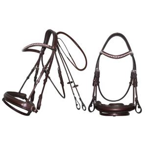 Ensemble de bridon en cuir véritable de qualité supérieure avec frontal en cristal et muserolle rembourrée pour l'entraînement, les concours et les compétitions équestres Fab International - Product Image 1