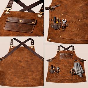 ผ้ากันเปื้อนหนังพร้อมโลโก้สั่งทำ สำหรับเชฟครัว ปิ้งย่าง บาร์บีคิว รับผลิตแบบ OEM ODM ขายส่งจำนวนมาก ผ้ากันเปื้อนหนังคุณภาพพรีเมียม รุ่น LPN-0270 - Product Image 3