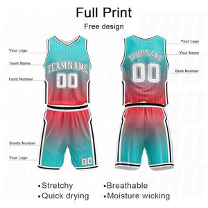 Ensembles de maillots de basket-ball personnalisés en polyester respirant, dégradé vert-bleu et rouge clair, avec logo imprimé, vente en gros - Product Image 2