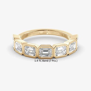 Emerald Cut Lab Grown <b>Diamond</b> 14K Solid Yellow Gold Bezel Set Half Eternity Minimalist IGI Certified Wedding <b>Ring</b> - Product Image 2