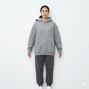 Sudadera con Capucha Extra Grande para Mujer, Gris, Mezcla de Algodón y Felpa, Gruesa, Personalizable, Manga Larga, Color Sólido, con Bolsillos - Product Image 1