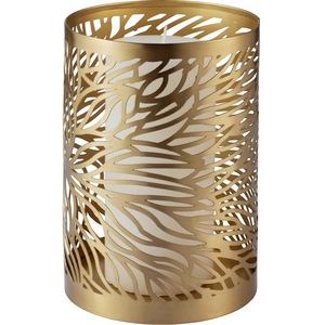 Portavelas cilíndrico de latón con diseño de hojas recortadas para decoración del hogar - Product Image 1