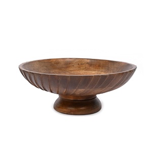 Mango Wood Decorative Bowl Hand-Carved Wooden for Dining <b>Table</b> Centerpiece Living Room <b>Kitchen</b> Decor - Product Image 1