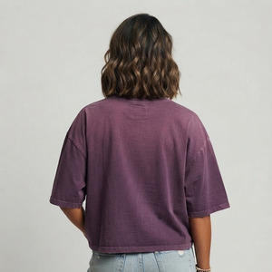 T-shirt décontracté ample à col rond et manches courtes pour femme, effet délavé soleil, coupe ample, style vintage, délavé à l'acide, pour femme - Product Image 2