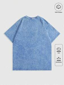 Camiseta Oversize OEM Azul Claro Lavado 100% Algodón Suave Transpirable para Hombre con Hombro Caído, Logotipo Personalizado, Proveedor Mayorista - Product Image 2