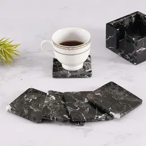 Modern Black Resin Coaster Set with Textured Multifunction Holder, Suitable for Kitchen, Beer <b>Cups</b>, Silicone, <b>Bamboo</b>, Rubber - Product Image 4