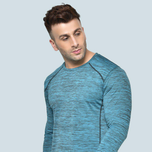T-shirt homme manches longues en tricot, col rond, couleur unie, coupe classique, style décontracté, bleu - Product Image 3