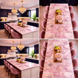 Luxury Pink Marble Kitchen Island Countertop with Gold Veins Custom Size Handmade Modern Dining Table <b>Top</b> - Product Image 4