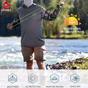 Sudadera con Capucha de Manga Larga para Hombre, Camuflaje Gris, UPF 50, Protección Anti-UV, para Pesca, con Logotipo Frontal - Product Image 3
