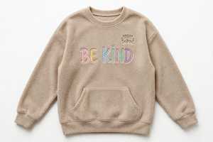 เสื้อฮู้ดเด็กบุขนเชอร์ปาลายดอกไม้สำหรับฤดูหนาว แขนยาว มีกระเป๋าหน้า ปักลาย Be Kind พิมพ์ลายสกรีน สวมใส่สบายๆ - Product Image 2