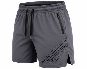 Shorts de sport pour homme, couleur unie, respirants, séchage rapide, avec poches zippées, taille à cordon de serrage, taille mi-haute, 100% polyester - Product Image 4