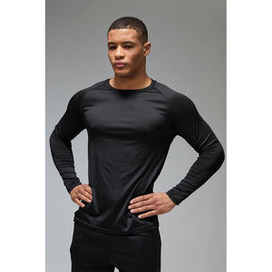 Camiseta Deportiva de Manga Larga Negra para Hombre, Poliéster Elástico, Ropa de Entrenamiento para Gimnasio, Logotipo Personalizado, Marca Privada - Product Image 4