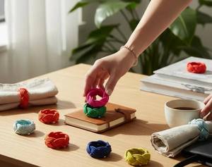 Anneaux de serviette en corde style ferme, Anneaux de serviette à nœud torsadé, Anneaux de serviette à nœud en rayonne, Anneaux de serviette noués faits à la main - Product Image 1