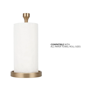Modern Brushed Gold <b>Paper</b> Towel Holder - Minimalist Champagne Brass <b>Kitchen</b> Roll Stand with Recessed Base - Product Image 2