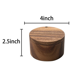 Wooden Storage <b>Box</b> <b>Round</b> Wood Spice <b>Box</b> With Swivel Cover Acacia Wood Kitchen Salt <b>Box</b> - Product Image 4