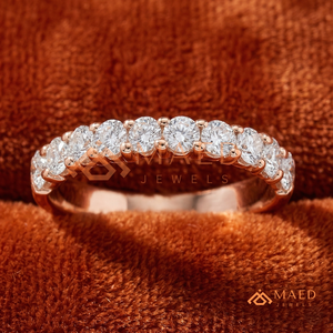 แหวนทองคำโรสโกลด์ 18K หรูหรา ประดับเพชรทรงบาแกตต์และทรงกลมสลับกัน |   แหวนแต่งงานเพชรเลี้ยงในห้องปฏิบัติการแบบหนา |   วงดนตรีครบรอบ - Product Image 1