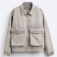 Blouson Bomber en Jean Délavé pour Homme, Coupe Oversize, Zippé, Style Aviateur Décontracté, Vestes Cargo, Logo Personnalisé, Tenues Streetwear Vintage – Vente en Gros
