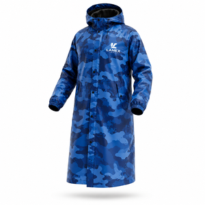 Manteau de pluie long imperméable camouflage bleu personnalisé, coupe-vent à capuche, veste de pluie d'extérieur par sublimation avec logo personnalisé pour homme - Product Image 2
