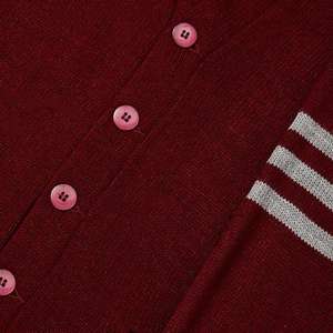 Pull cardigan rouge à col en V pour femme, manches longues, tricoté, style vintage, poches sur le devant, motif uni, automne-hiver, nylon/acrylique - Product Image 5