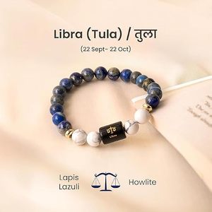 Pulsera de Grado Premium del Zodiaco Libra, Cuentas de Lapislázuli Azul de 8mm y Mármol Blanco con Dije de Piedra Negra, Joyería Hecha a Mano con Grabado Láser - Product Image 2