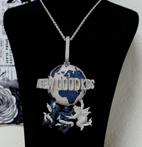 Custom "A FEW GOOD KIDS" Globe Moissanite Pendant | Iced Out Earth & <b>Angel</b> Design | 925 Sterling Silver Hip Hop Pendant - Product Image 4