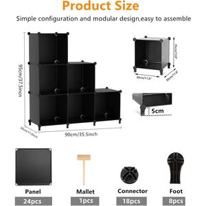 Organiseurs de placard en plastique empilables 6 cubes DIY, étagères de rangement noires pour placard de chambre, séparateurs d'étagères - Product Image 2