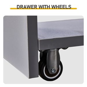 Mobiletto Basso Grigio in Truciolato Melaminico 18x40x70cm con Due Cassetti, Un Pannello, Ruote e Ripiano Estraibile per Arredo Bagno - Product Image 4