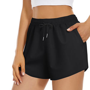 Customized Breathable Quick Dry Casual Elastic Waist <b>Booty</b> Shorts Plain Dyed Finish Polyester/Cotton Ruffles for Women's Yoga - Product Image 2