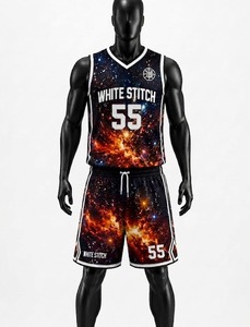 Ensemble de maillot de basket sans manches pour homme White Stitch, imprimé galaxie, impression numérique 55, débardeur et short, coupe classique, respirant - Product Image 1