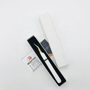 Pince à épiler professionnelle pour extensions de cils, à forte adhérence, isolante, pointue, en acier inoxydable, or blanc, avec logo personnalisé - Product Image 3
