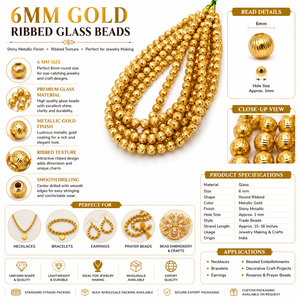 6mm <b>Gold</b> Ribbed Glass <b>Beads</b> Round Metallic Trade <b>Beads</b> for Jewelry Making Necklace <b>Bracelet</b> Craft Supplies - Product Image 6