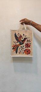 กระเป๋าผ้าแคนวาสขนาดเล็กแบบปรับแต่งได้ เป็นมิตรกับสิ่งแวดล้อม พร้อมลวดลายอินเดียดั้งเดิมที่วาดด้วยมืออย่างสวยงาม  กระเป๋าแบบปรับแต่งได้ที่เป็นมิตรกับสิ่งแวดล้อม - Product Image 5