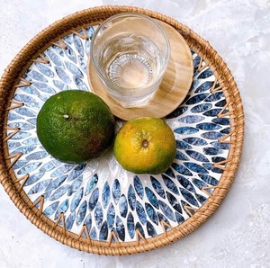 Bandeja Redonda de Ratán con Mosaico de Conchas Azul Océano, Tabla de Servir con Incrustaciones de Perlas, Cesta Decorativa para Almacenamiento de Alimentos, Plato Colgante de Pared - Product Image 5