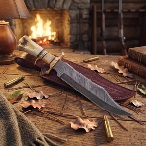 A&M ENTERPRISES Handmade Fixed Damascus Steel Drop Point Utility Bowie <b>Knife</b> Straight <b>Bone</b> <b>Handle</b> Leather Sheath <b>Knives</b> 3-Year - Product Image 2