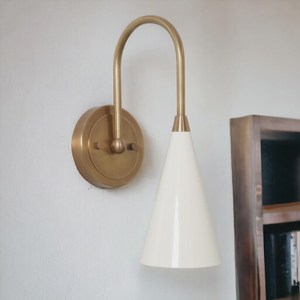 Modern Brass <b>Wall</b> <b>Sconce</b> With White Cone Shade Geometric Design Indoor Home Decor Bedroom <b>Lighting</b> Fixture - Product Image 5