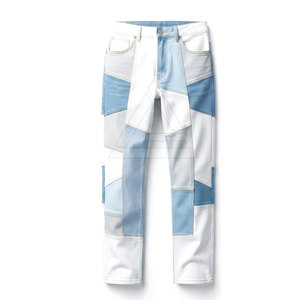 Pantalones vaqueros modernos de patchwork para hombre, tela de algodón cómoda, pierna recta, estilo casual urbano, pantalones de moda para el día a día. - Product Image 2