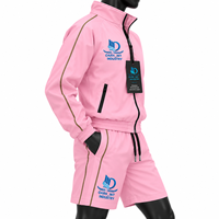 Ensemble de survêtement sportif rose pour homme, coupe-vent en polyester respirant, col montant, fermeture éclair intégrale, avec logo, idéal pour le printemps