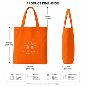 Bolso de mano de lona naranja con estampado de sol y olas, diseño minimalista para ir de compras en todas las estaciones - Product Image 2